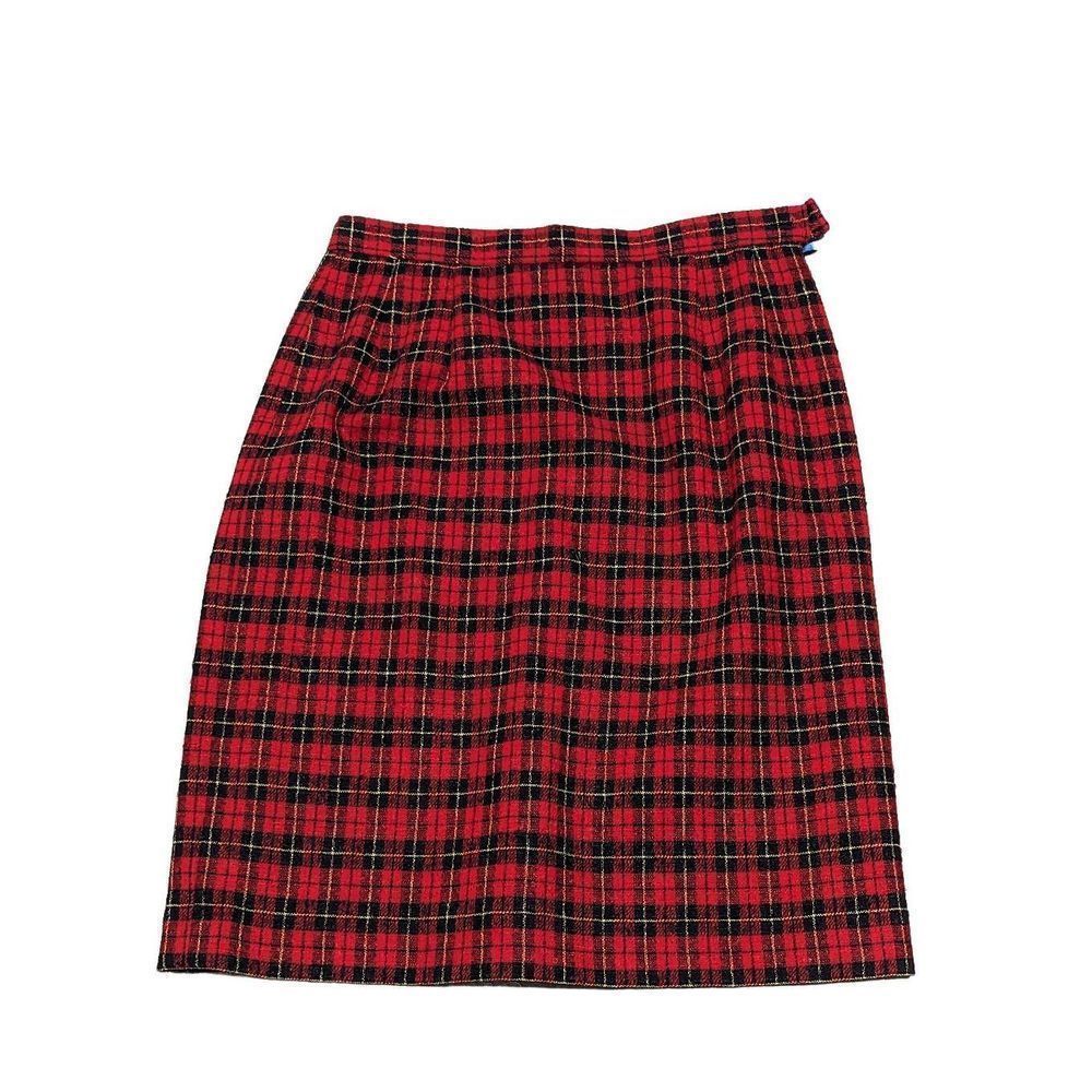 Pendleton Women's Red & Black Plaid Fully Lined Wool Pencil Skirt Size 10